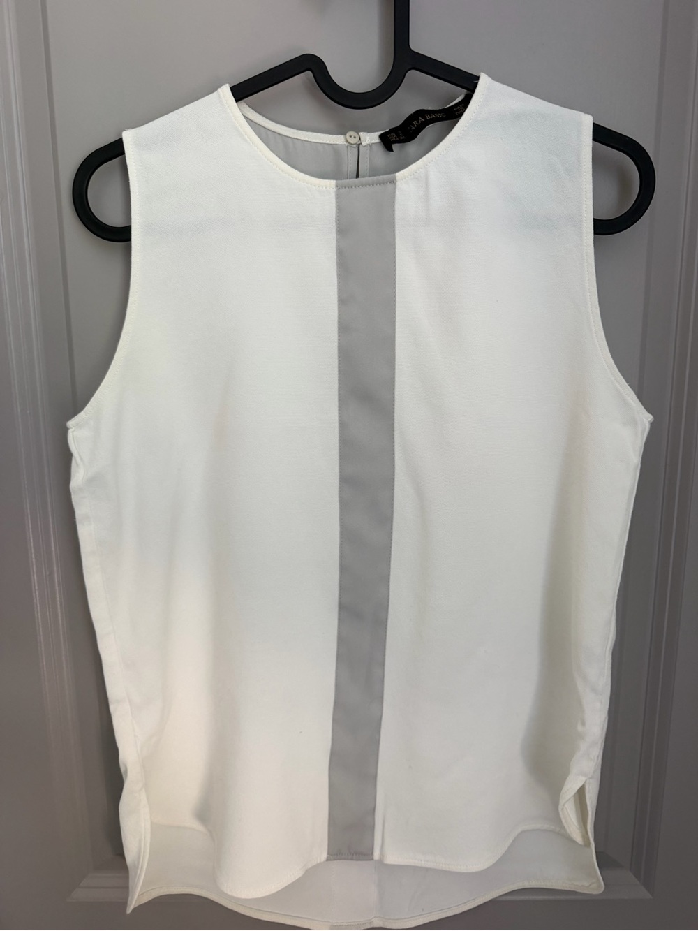 ZARA BASIC Women’s White/Gray Colorblock Woven Sleeveless Round Neck Blouse S